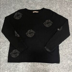 Brodie Cashmere Glitter Lips Black Sweater